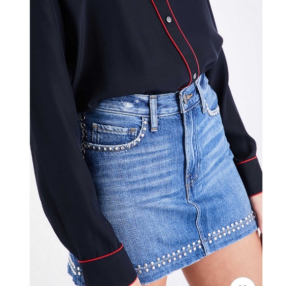 Frame Denim Anstee Le Mini Studded Denim Skirt 24 - Picture 2 of 8
